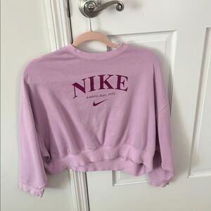 Purple Boxy Cropped Sweatshirt with 3/4 Sleeves